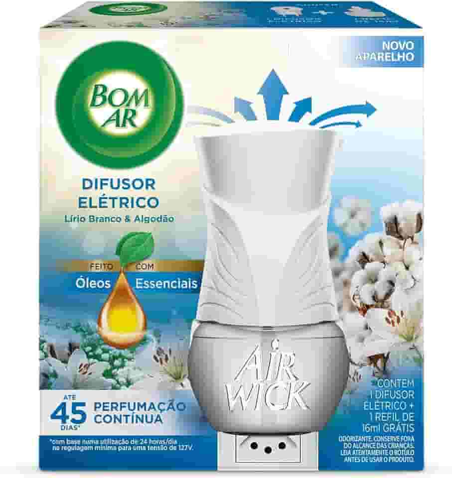 Bom Ar Difusor Elétrico Lirio Branco e Algodão Aparelho + Refil 16ml