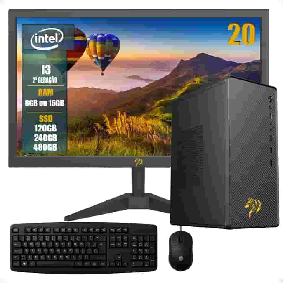Wolf System Computador Completo Intel Core i3, 8GB/16GB RAM, SSD 120GB/240GB/480GB, Monitor LED 20 Polegadas, Windows 10, Teclado e Mouse, Para Home Office (120, GB, 8, GB)