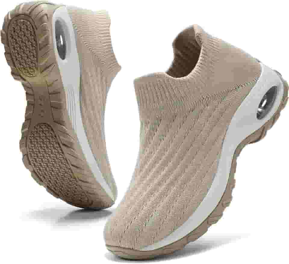 Sapatos de caminhada femininos com suporte de arco superior de malha antiderrapante respirável e leve para fascite plantar