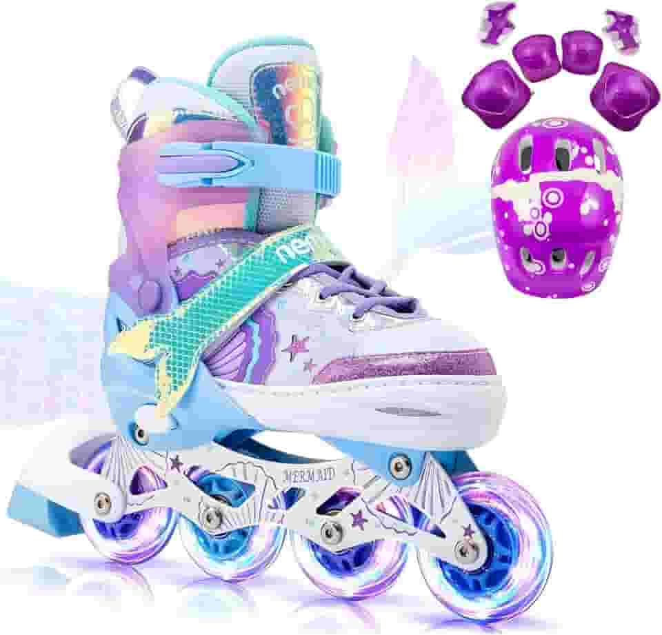Patins Roller Inline 4 Rodas Skates Ajustavél com Roda Iluminada Jovens e Adultos, Para iniciantes, Uso Interno e Externo + Kit Completo com Capacete e Proteções
