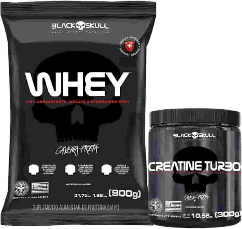 Kit Whey Protein 900g Refil + Creatina Turbo 300g Black Skull | Kit para Ganho de Massa Muscular (Chocolate)
