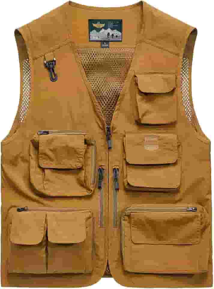 Colete de pesca com bolsos para fotografia ao ar livre, colete de malha nas costas, colete utilitário para trabalho de verão, jaqueta versátil