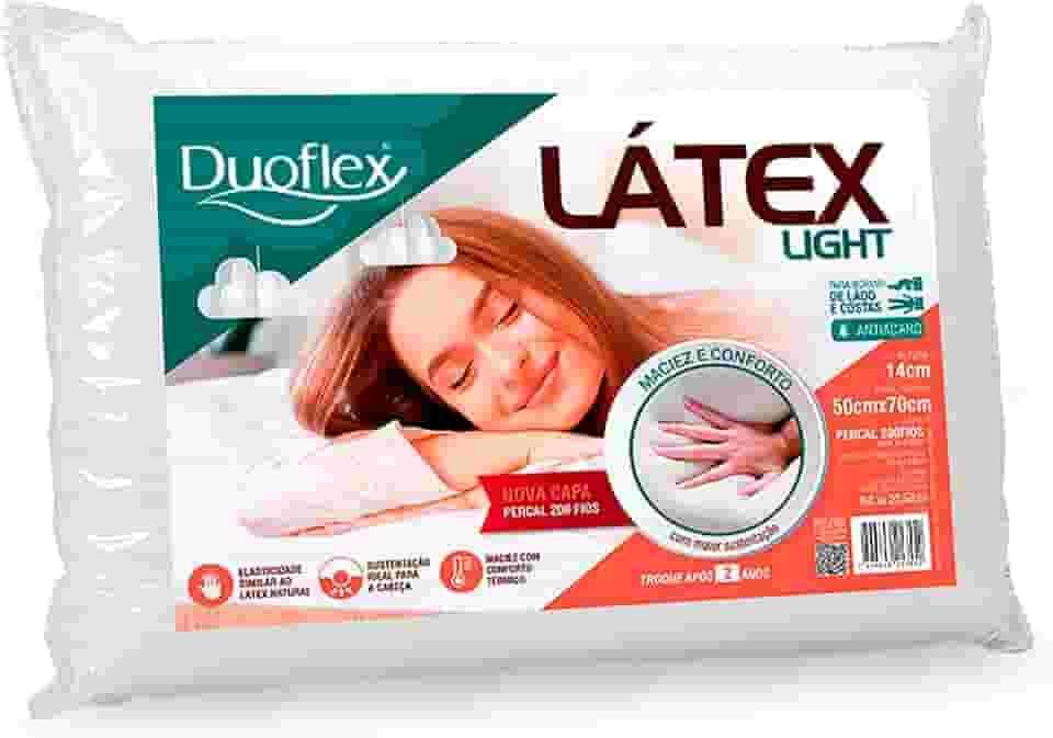 Travesseiro Duoflex Látex Light 14 cm, Branco, para fronha 50 x 70 cm