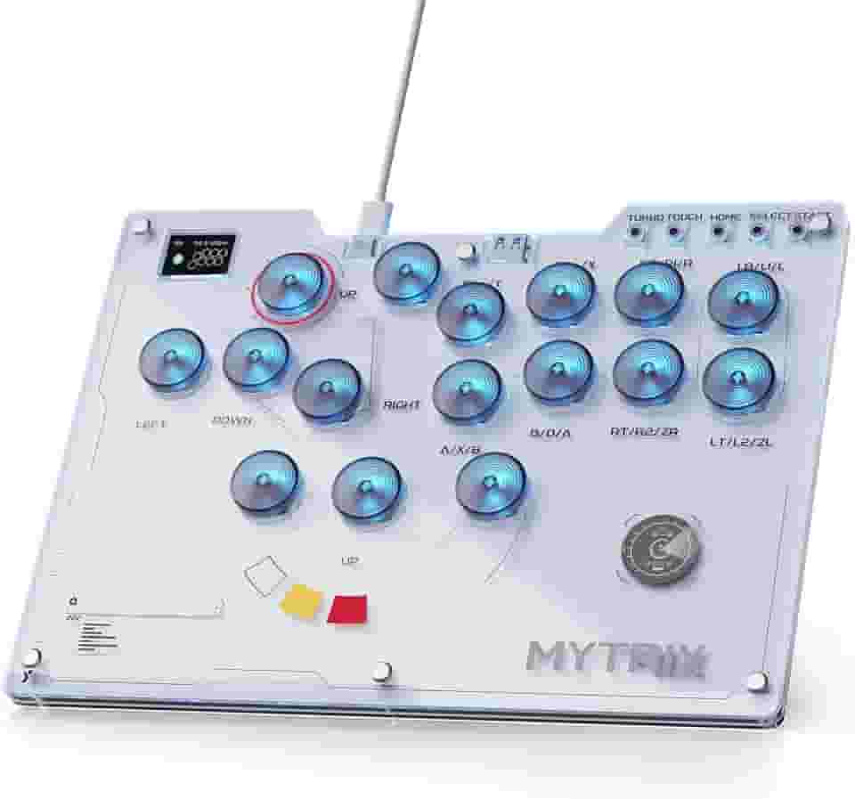 Mytrix Arcade Stick for Haute42 16Keys All-Button Leverless Controller for PC/PS4/PS3/Switch/Steam, Turbo Functions, RGB Light, Supports Hot Swap, SOCD, Removable Plate - Interstellar Design