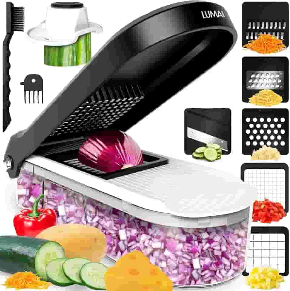 LUMAI Cortador Processador Triturador De Legumes, Queijos, Vegetais, Frutas e Alimentos Manual Multifuncional 6 Em 1 Com Recipiente, Fatiador, Picador, Ralador, Acessórios Para Cozinha