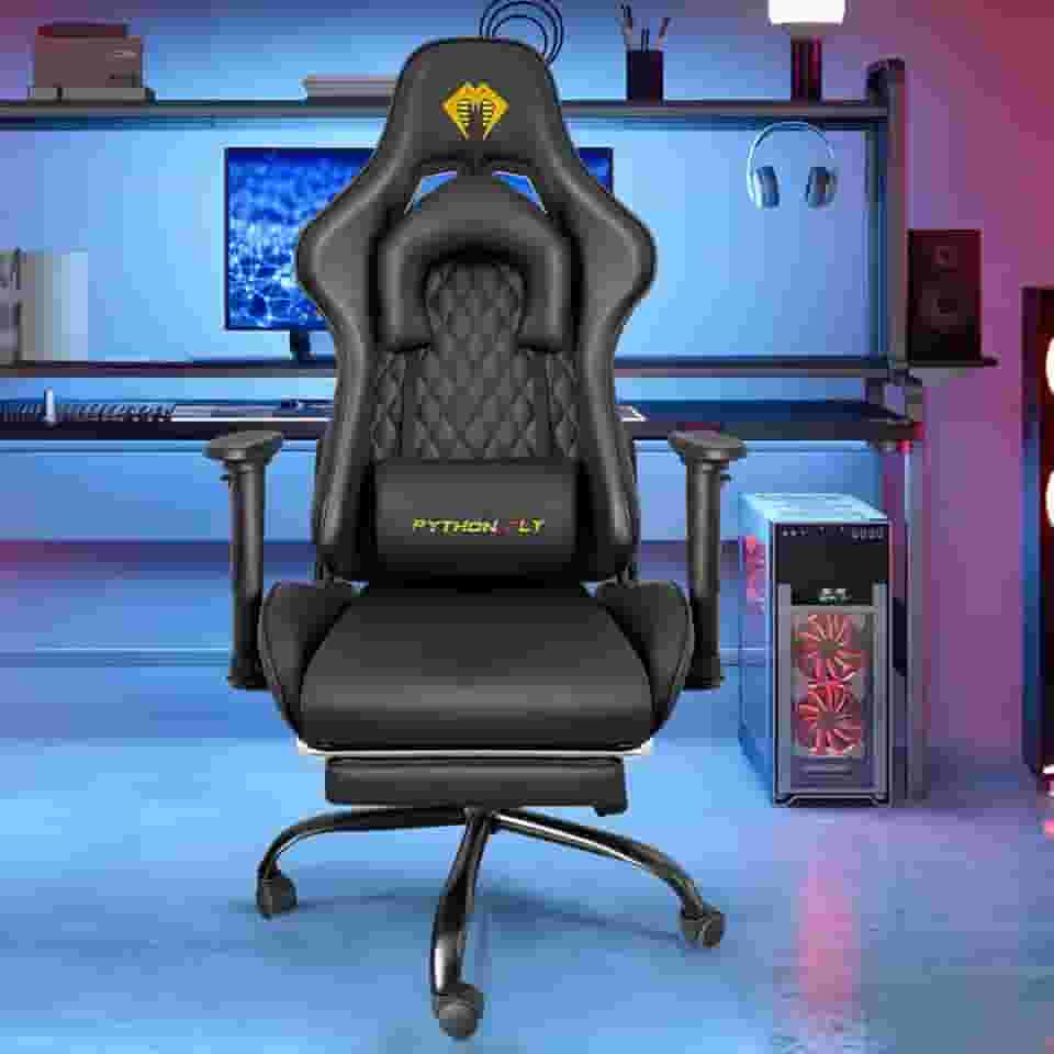 Cadeira Gamer Python Fly Deluxe, Design Ergonômico, Ajuste De 90-150 Graus, Design Preto E Dourado