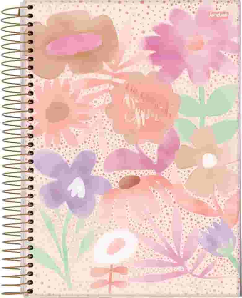 Jandaia - Caderno Espiral Universitário CD 10 Matérias 160 Fls La Creme Flores Fundo Poá FSC