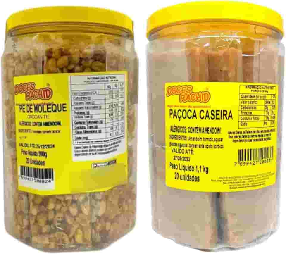 Kit Paçoca Caseira + Pé de Moleque Doces Rachid | Doces Típicos de Festa Junina | Sabor Artesanal com Amendoim Torrado | 2 Clássicos Brasileiros | Embalados Individualmente