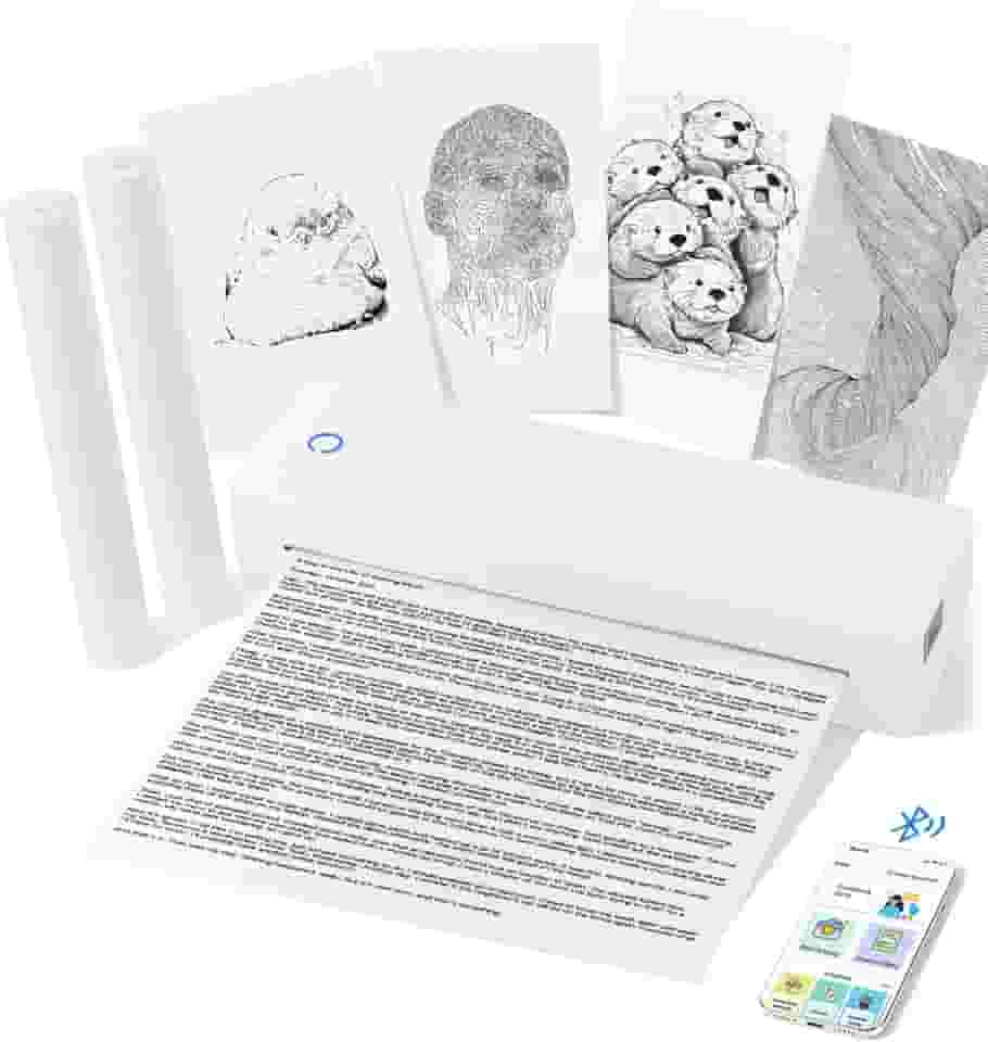 Impressora portátil A4, térmica, sem fio, mini impressora sem tinta para suporte de viagem, papel térmico A4 e A5 de 21,6 cm x 27,9 cm, compatível com telefone e laptop Android e iOS