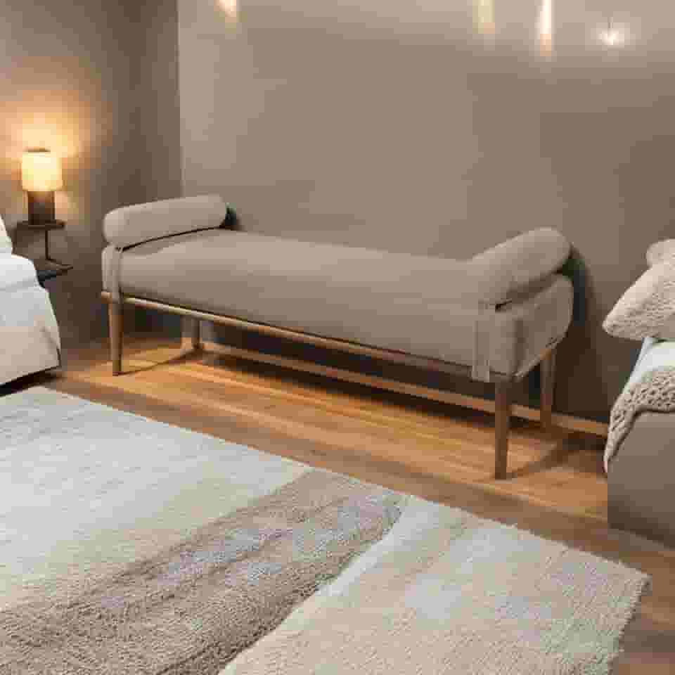 Recamier Puff Luxo Madeira Maciça Berlim Cappuccino