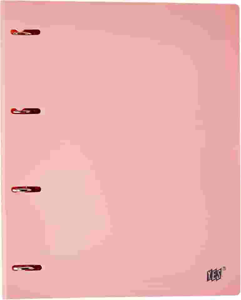 Fichário 4 Argolas A4, YES, R4EABCROS, Tons Pastel, com 96 Folhas e 5 Divisórias, Rosa