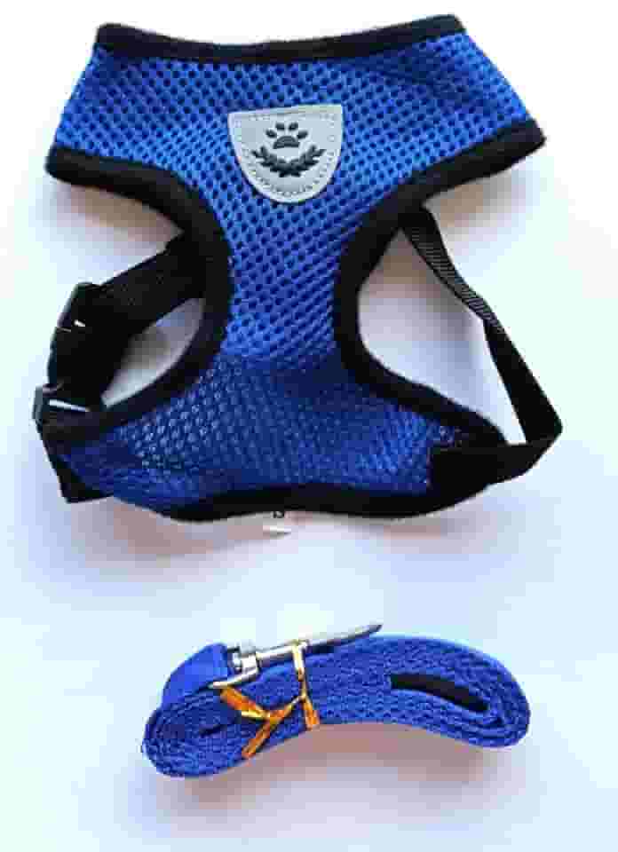 Coleira Peitoral para Cães e Gatos Ajustável Anti-Puxão com Tiras Reflexivas, Material Respirável e Confortável para Passeios Seguros - H2F STORE (Azul, P)