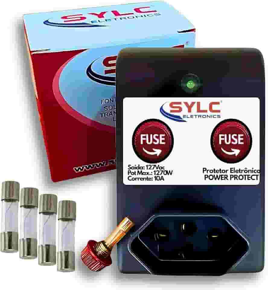 Protetor Elétrico Contra Surtos, Picos de Corrente e Raios 10A Para Geladeiras e Freezers, Caixa Plástica ABS Antichama, Tomada Macho 2 Pinos, Fêmea 3 Pinos, LED Indicador (127V)