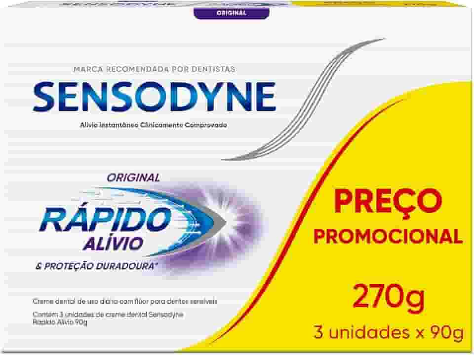 Sensodyne Creme Dental para Sensibilidade Rápido Alívio e Proteção Duradoura com Flúor, Leve 3 e Pague 2, Alívio Instantâneo, 90g cada
