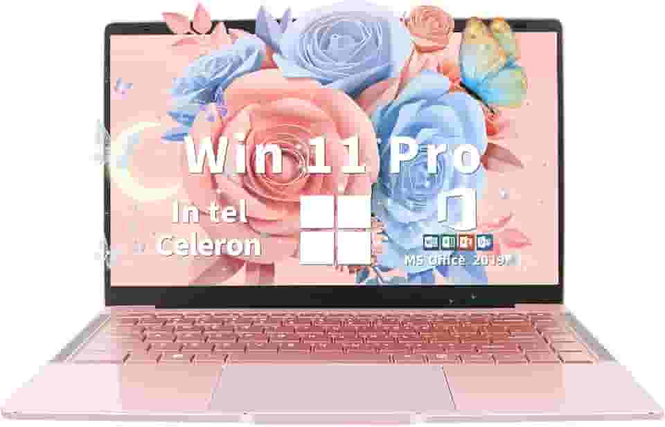 Laptop ouro rosa de 14 polegadas, Win 11 Pro (pré-instalado), processador Intel Quad-Core J4105, tela IPS FHD, 6 GB de RAM, SSD de 128 GB, notebook ultraleve para viagens, aulas online