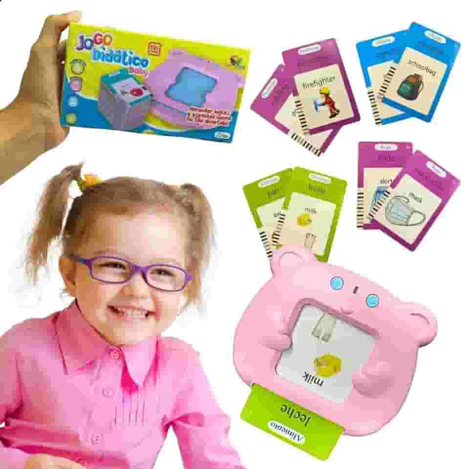 Brinquedo de Aprendizado Interativo Infantil com Cartões Educativos Tradutor Bilíngue em Espanhol Inglês Ideal para Desenvolver Linguagem e Habilidades Cognitivas (Rosa, Padrão)