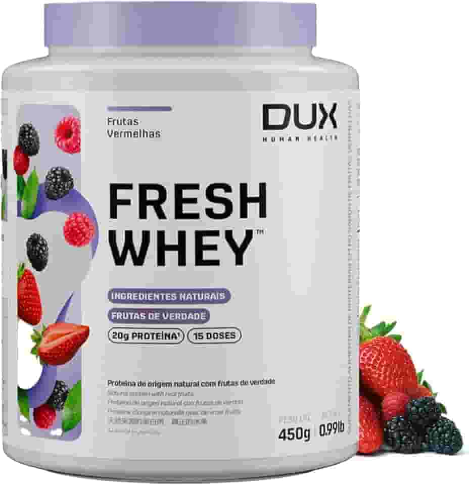 Fresh Whey Protein - Frutas Vermelhas 450g - 20g de Proteínas por Porção - Suplementos Naturais, Suplementação Treino Academia, Ganho Muscular Hipertrofia - DUX HUMAN HEALTH