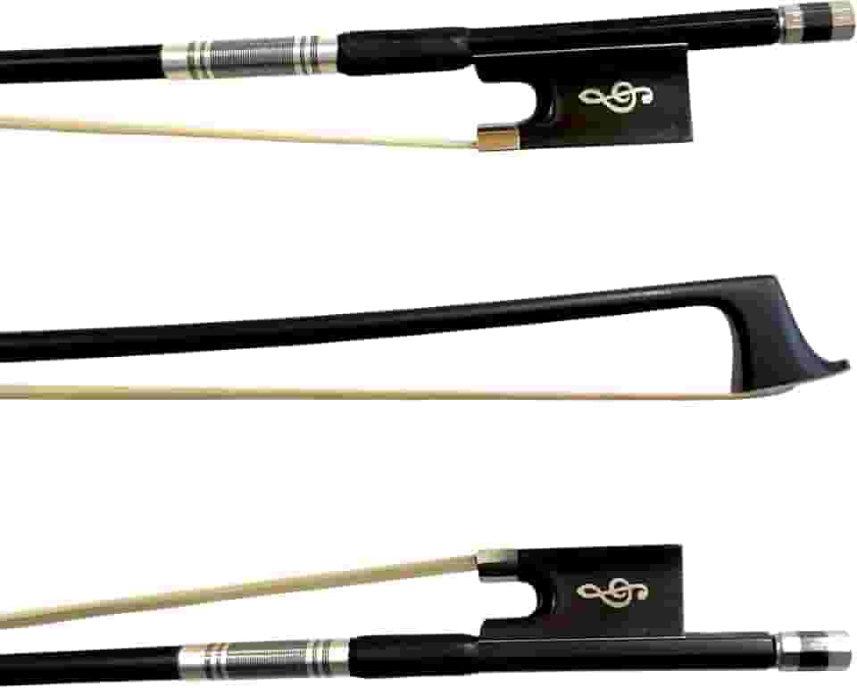 Arco Profissional Fibra de Carbono Liso Preto para Violino 4/4 - Talão Ébano Clave sol Crina Mongólia