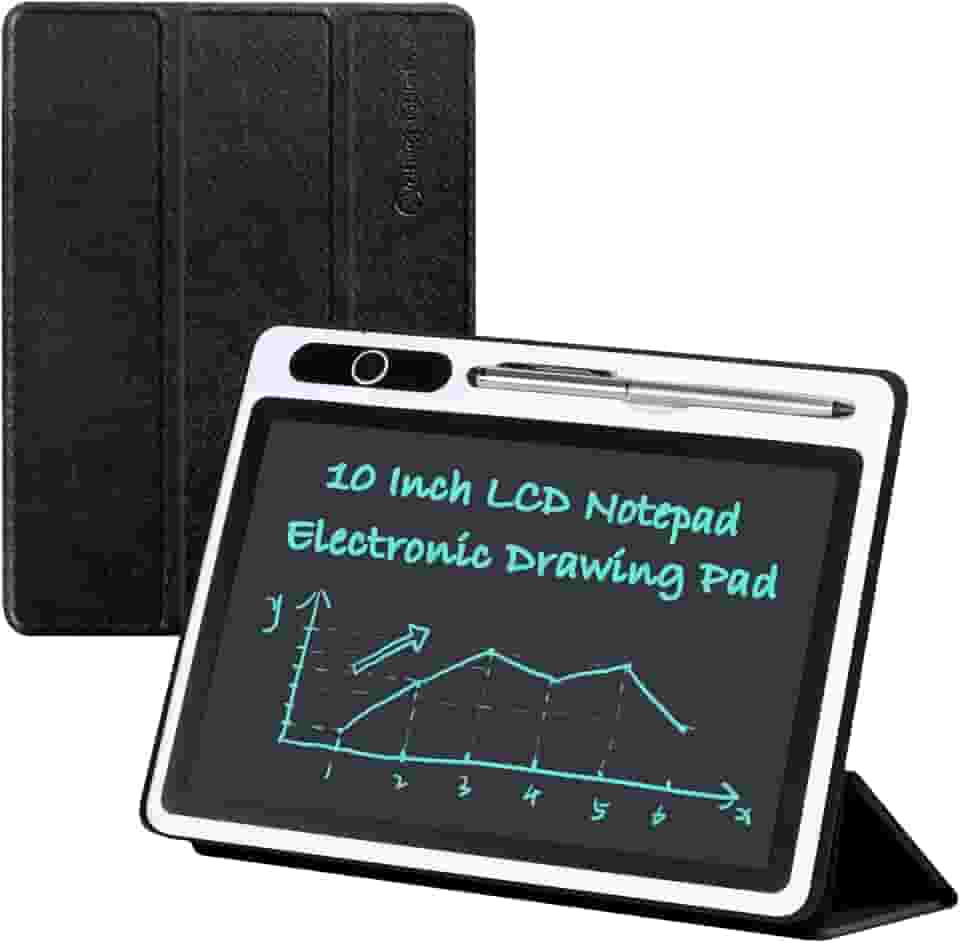 Tablet LCD de 10 polegadas, caderno de escrita eletrônico com capa protetora de PU, bloco de desenho apagável, presente para adultos em casa, escritório de negócios (preto
