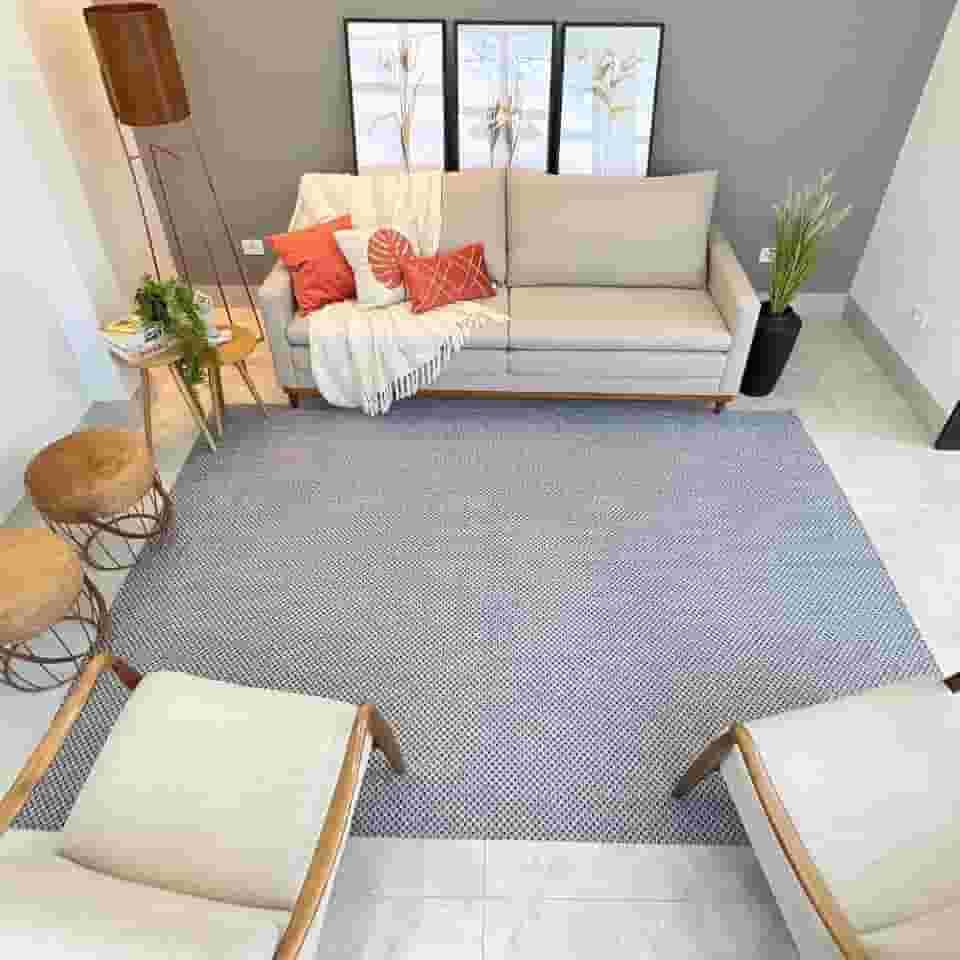 Tapete Retangular para Sala, 200x300cm, Felpa Baixa, Antiderrapante, Decorativo (Cinza Quadriculado)