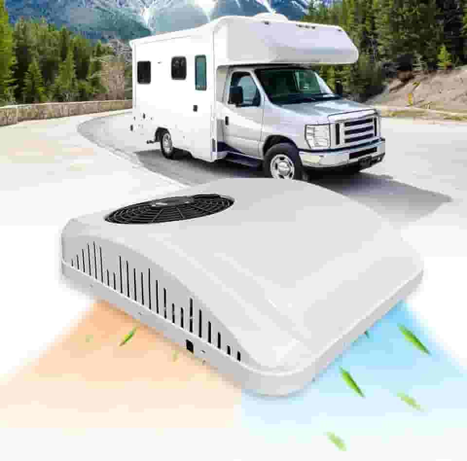 Incluindo Tarifas Aspligo - Ar condicionado de 12 volts CC Aquecimento e Frio Estacionamento Elétrico Rooftop rv Ar Condicionado 8800BTU Motorhome Caminhão Reboque Camper Van 12V AC unidade