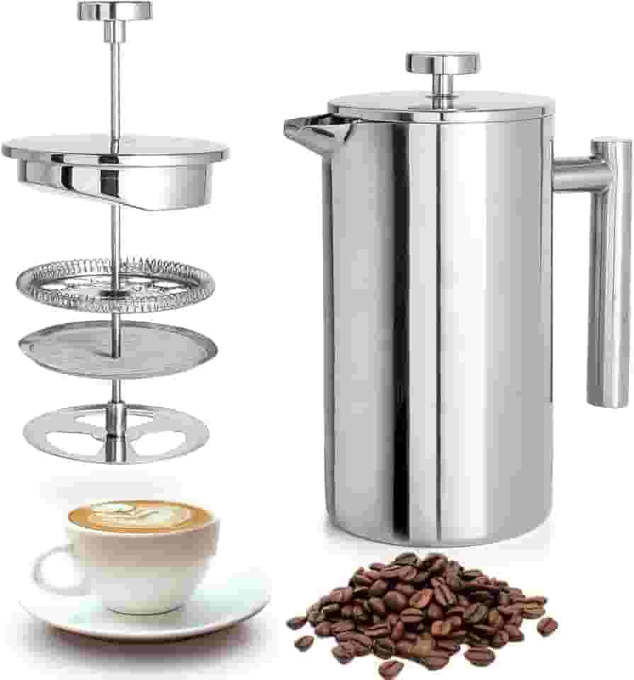 Cafeteira de Aço Inoxidável, 350 mL, Ferramenta de Servir Cafetiere de Parede Dupla, Perfeita para Casa, Escritório, Viagem & Camping