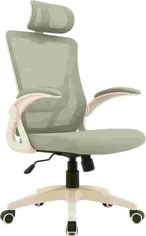 Cadeira de Escritório Ergonômica Cinza, Malha Respirável e Encosto de Cabeça Ajustável, Apoio Lombar, Estofado Mesh | Cadeira Presidente com Mecanismo de Elevação e Inclinação | HYATTO OFFICE |