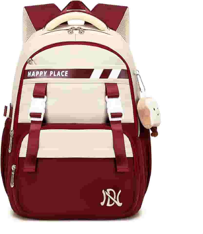 Mochila Espaçosa de Duas Cores para Mulheres, Estudantes, Cabe Notebook de 15,6 Polegadas