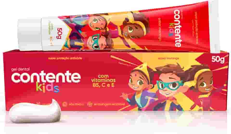 ORGÂNICO NATURAL Gel Dental Contente Kids Sabor Morango - Combate Cáries e Placas - Pasta de Dentes Sem Flúor e Químicas Desnecessárias - Frescor Prolongado - Vegano - 50g