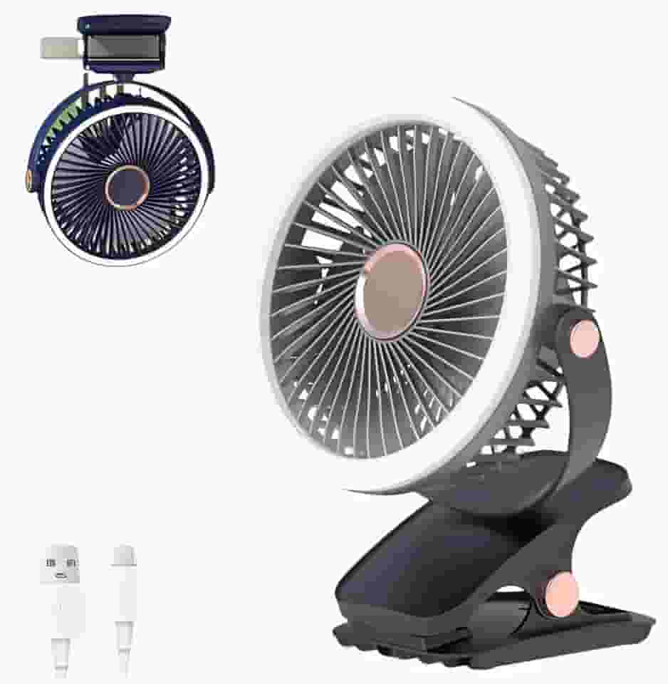Ventilador de Mesa Portátil Recarregável Mini Ventilador Silencioso com Bateria de Longa Duração 2400mAh LED Integrado 5 Velocidades Ajustáveis 360 Graus Ideal para Escritório e Usos Domésticos