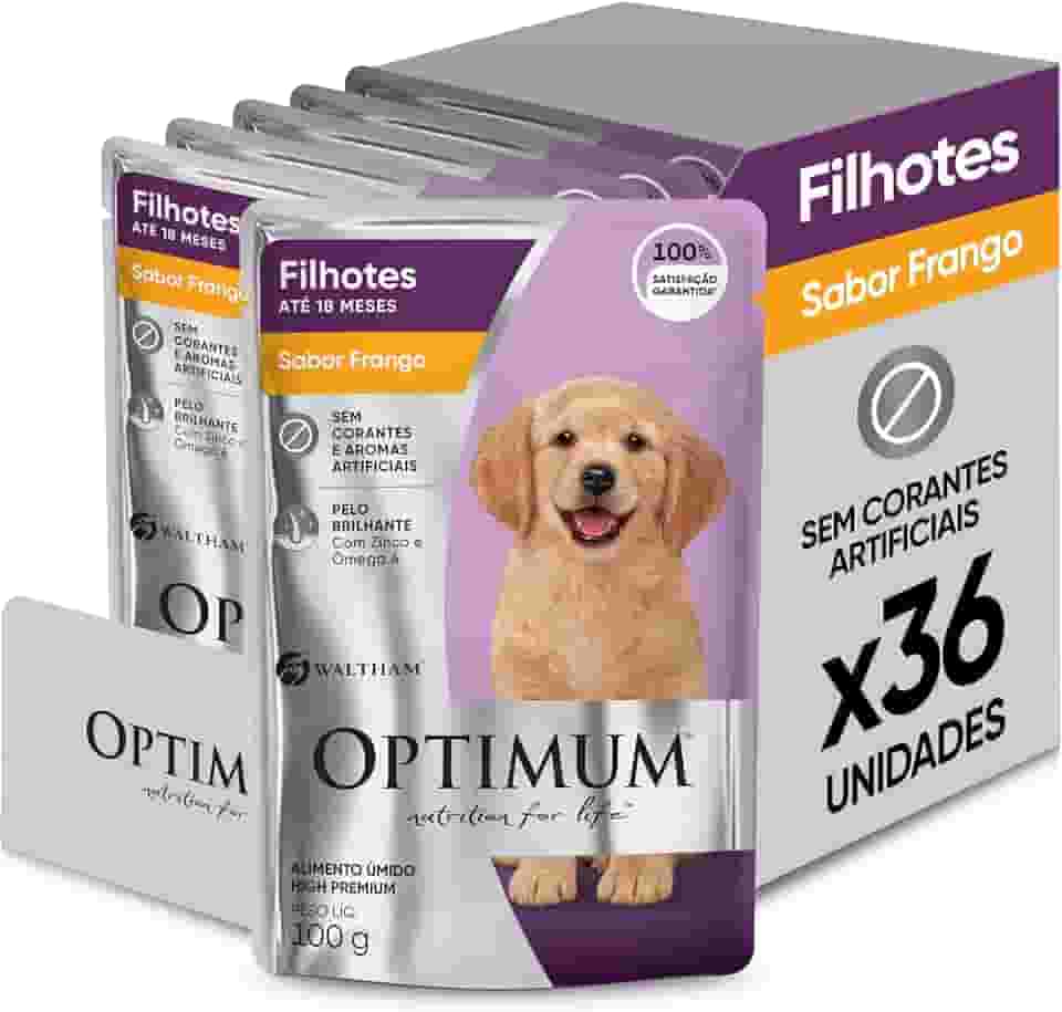 Pack Ração Úmida Optimum Sachê para Cães Filhotes Frango 100 g - 36 unidadaes