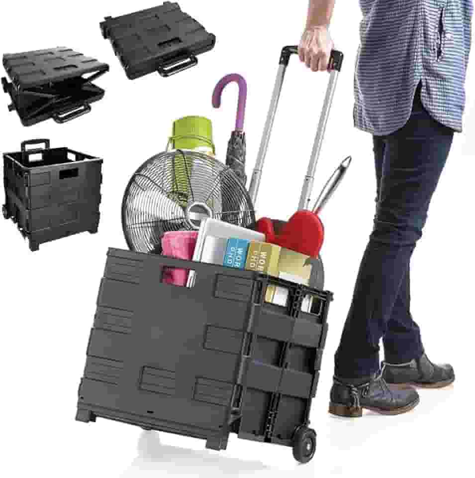 Carrinho De Compras Vira Maleta Cesto Dobrável Portátil Feira Mercado Ferramentas Multiuso Retrátil Reforçado Resistente 25Kg Rodina Dia a Dia Pique Nique Trabalho (Preto)