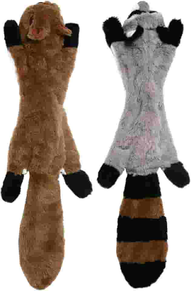 Brinquedos para cães sem enchimento com Squeakers, conjunto de brinquedos de mastigar de pelúcia durável sem enchimento, brinquedo para cães de médio e grande porte (gambá de raposa guaxinim e