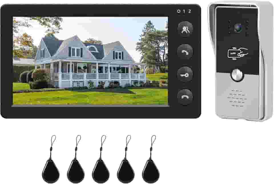 vídeo porteiro para casa, campainha externa com fio, tela LCD de 7 polegadas, desbloqueio RFID