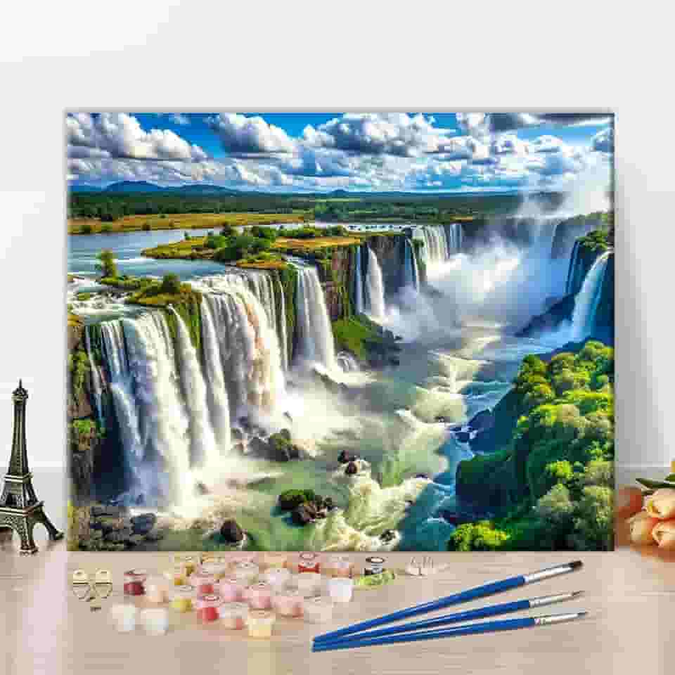 Rebotipy Pintura por números para adultos iniciantes A maior cachoeira do mundo Cataratas do Iguaçu em kits de pintura brasileira por números, kits de aquarela DIY em tela 40 x 50 cm