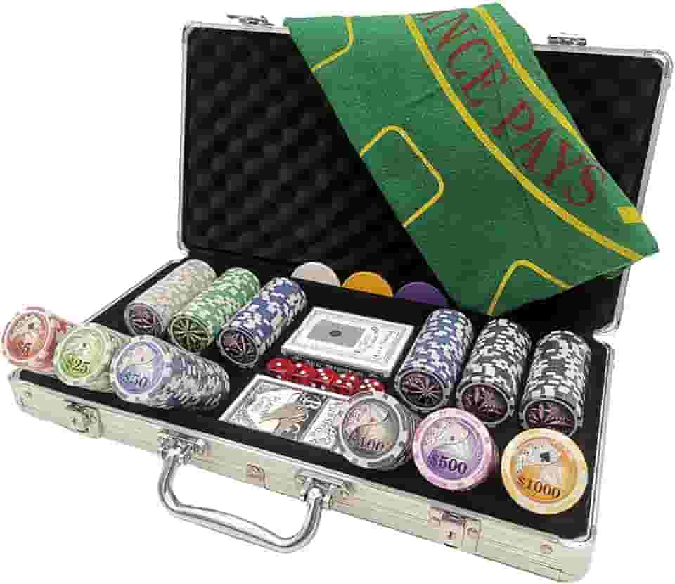 Kit Maleta de Poker 300 fichas numeradas baralho e dados