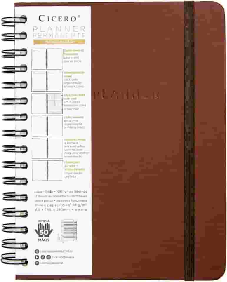 Cicero Planner Permanente Wire-o Clássica Semanal Notas A5, Marrom, 8866