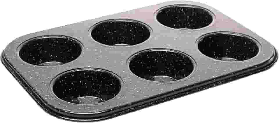 LYOR - Forma para 6 Cupcakes Antiaderente de Aço Carbono Granilite Preta 26,5cm x 18,5cm x 3cm