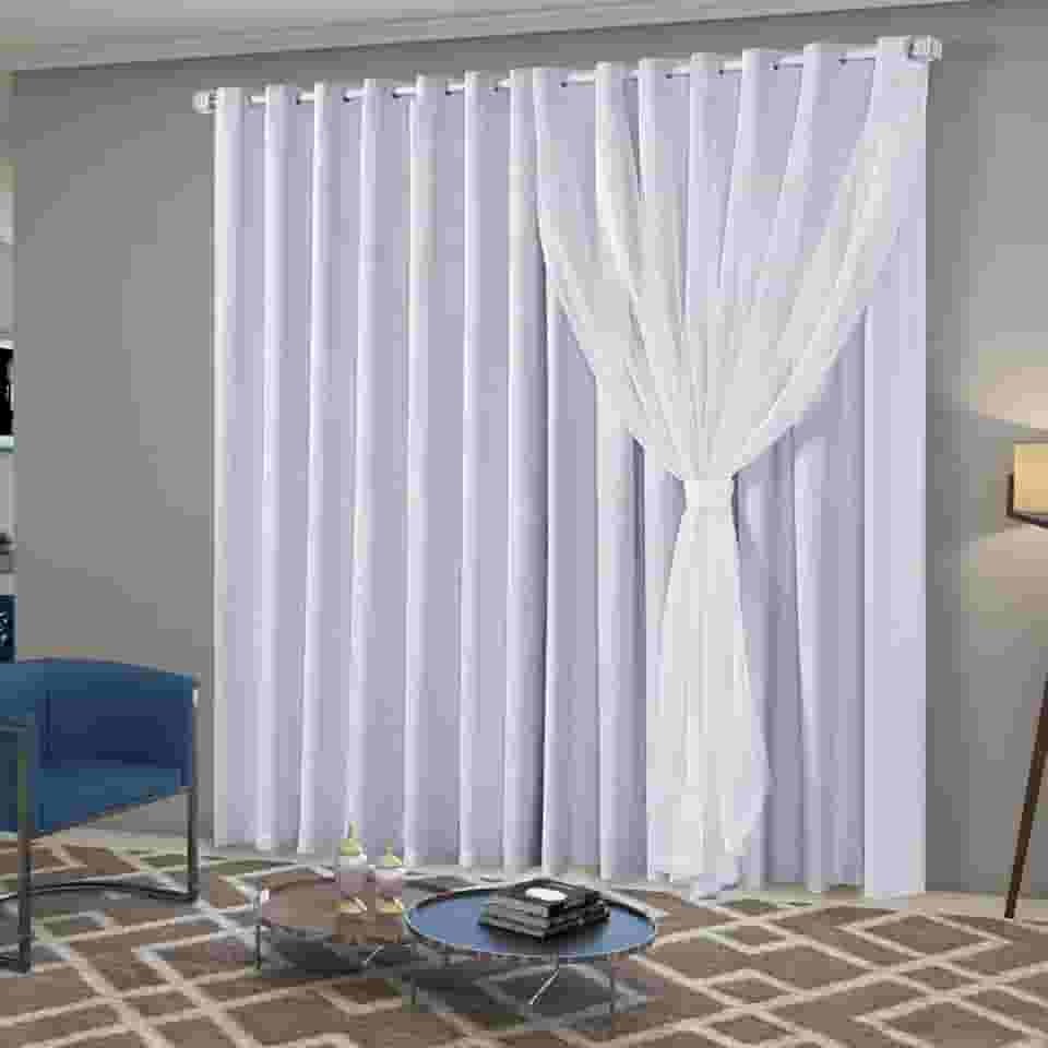 Cortina Sala Quarto Blecaute com Linho Bordado 2,80m Larg x 2,50m Alt, Forro em PVC Blackout 100% c/Abraçadeiras Inovi - Branco