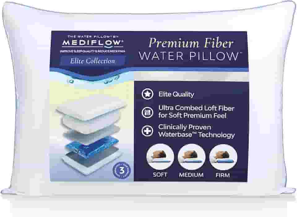 Mediflow Travesseiro Elite Fiberfill à base d'água 1066 – o primeiro travesseiro de água do mundo, clinicamente comprovado que reduz a dor no pescoço e melhora o sono.