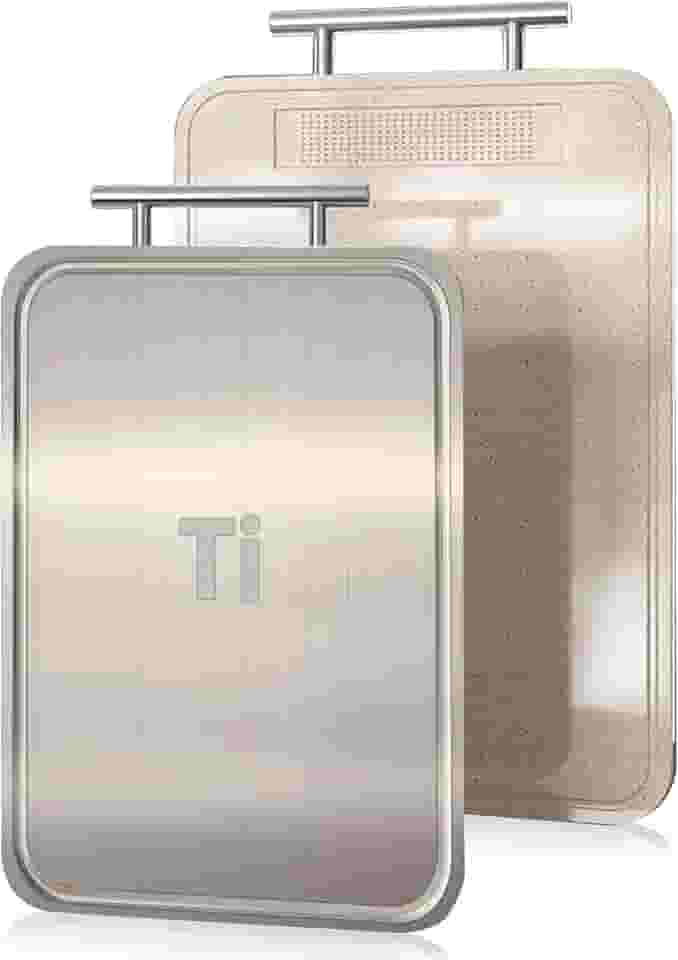Tábua de Corte de Titânio para Cozinha, Dupla Face para Carnes, Frutas e Vegetais, Canaletas Antirrespingo, Material de Titânio Puro e PP, Fácil de Limpar, Lavável em Lava-louças, 39 x 25 cm