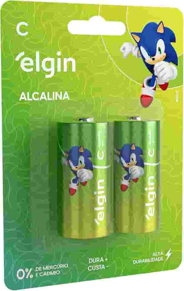 Pilha Alcalina Média Elgin com 2 unidades Tipo C
