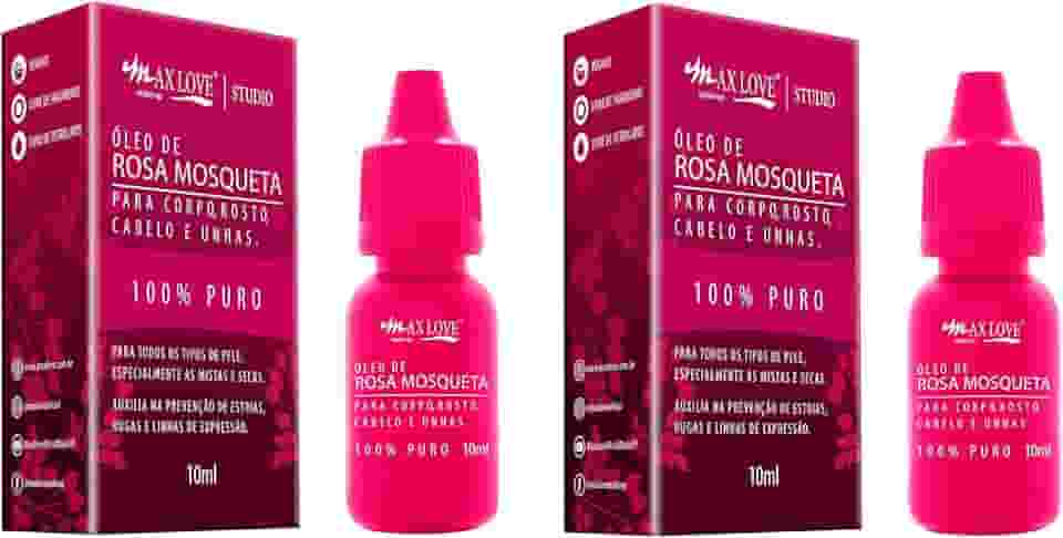 Óleo de Rosa Mosqueta 100% Puro Max Love - Kit 2x 10ml - Reduz Cicatrizes, Estrias e Marcas de Acne - Hidratação e Viço para Pele