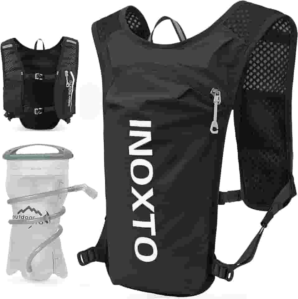 INOXTO Mochila de Colete de Hidratação para Corrida, Pacote Leve e Isolado com Bolsa de Bexiga de Água de 1,5L para Caminhada, Trilha, Corrida, Ciclismo, Maratona para Mulheres e Homens (Preto)