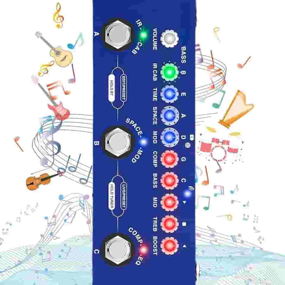 M-VAVE VEDO bass Pedal de efeito de baixo elétrico multifuncional, capaz de gravar 5V recarregável 48KHZ/24BIT 8 tipos de simulação gabinete IR, 13 botões, originais 26 portas Cuvave cube baby