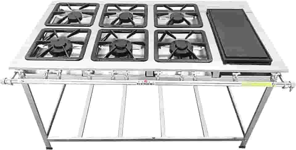 FOGÃO SERV INOX BAIXA PRESSÃO 6 BOCAS BIFETEIRA (3 SIMPLES 3 DUPLAS)