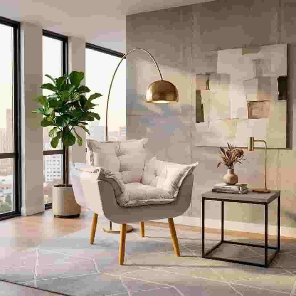 Poltrona Alice Decorativa Para Sala Cadeira Reforçada Para Recepção Manicure Clínica Sala De Espera Consultório Escritório Pé Castanho - Clique & Decore (Bege)