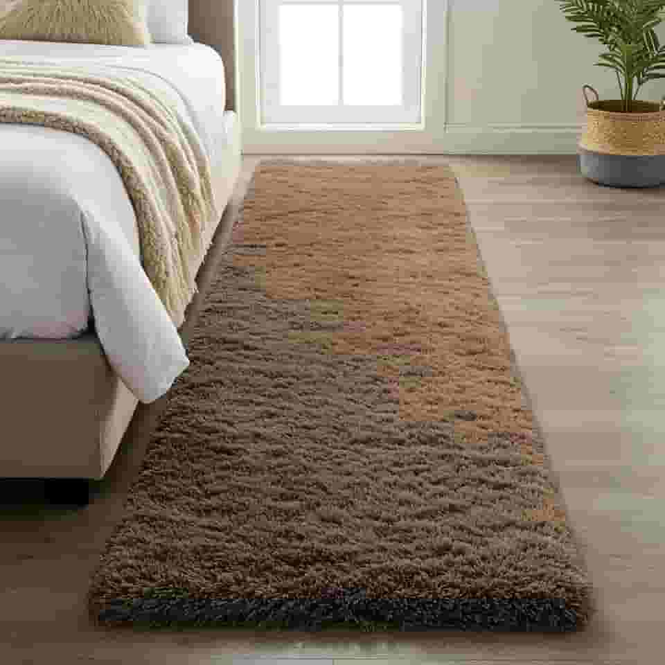 Tapete Passadeira Peludo 2,00 × 0,60 m – Shaggy Super Peludo Felpudo, Antiderrapante, Antialérgico, 100 % Poliéster, Alta Maciez para Quarto, Sala, Corredor (Marrom)