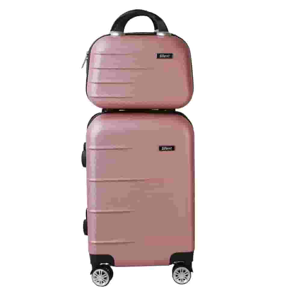 Kit Mala de Bordo Silent Ipanema + Frasqueira - Padrão ANAC | Rígida em ABS | 4 Rodas Duplas 360° | Cadeado Numérico Integrado | Leve e Resistente (Rosé Gold)