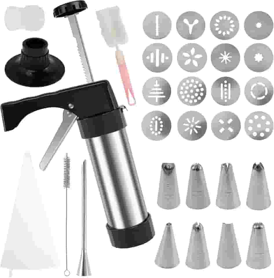 Churro Maker, Churro de Aço Inoxidável, Prensa de Biscoito Multifuncional 3 em 1 Churro Oco com Pontas de Confeiteiro, Discos, Saco de Confeitar Churro, Escova de Esponja